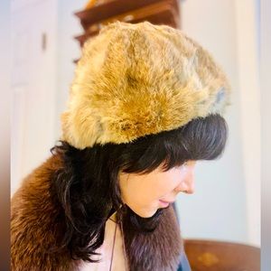 Hat Attack NYC  Real Fur Hat with Neck Ties. 7 1/2” small